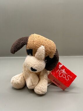 Vintage Russ Berrie Luv Pets Bandit Dog Chamois Bean Bag Plush Stuffed Animal